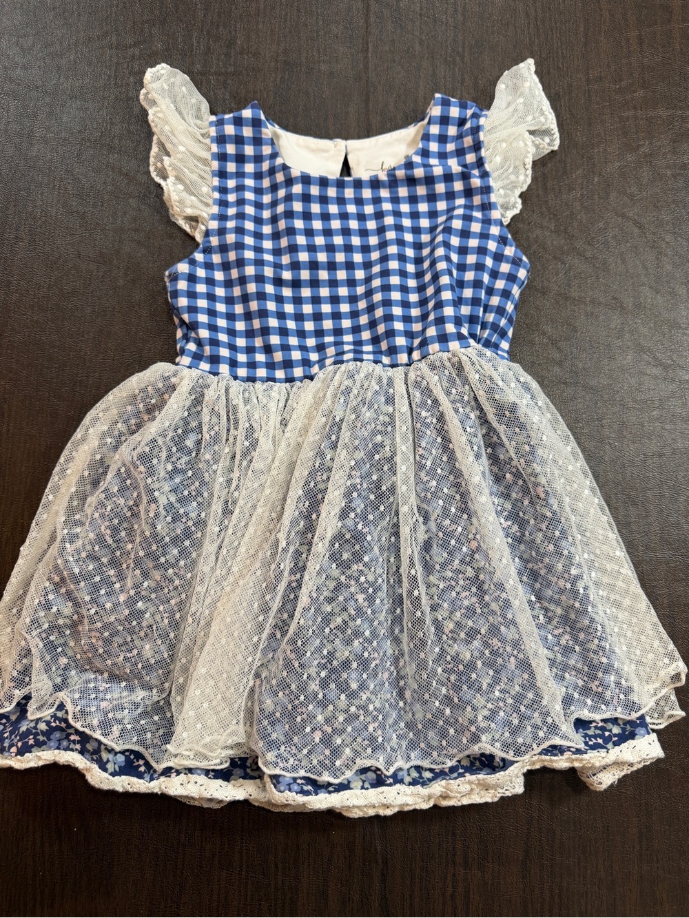 Love and Grow Blue and White Gingham Lace Girls Dress Sz 4T